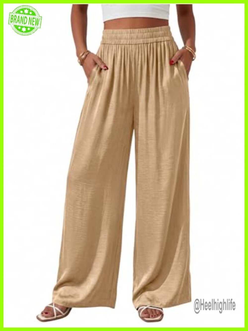 Wide Leg Palazzo Pants High Waisted Flowy Lightweight Glitter Satin Beach